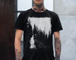 Mountain Pine Tree Forest T-Shirt: Dark Forest Graphic Tee, Unisex S