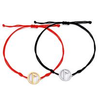 Dawapara Norse Runes Bracelet Elder Futhark Rune Charm Scandinavia Amulet Adjustable Rope Bracelet Stainless Steel Jewelry Silver