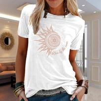 Summer Women's Casual Fashion T-shirt Letter Sun Moon Print Loose Soft Round Neck Short Sleeve Couple Top T SHIRT XXXXXL balta