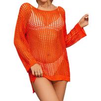 Charmleaks Cover up Tvirtas iškirptas bikinis kabliukas Flower Beach Moteriškas sijonas ilgomis rankovėmis onesize oranžinė