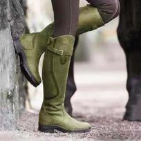 Fashion Women Autumn Winter Knee High Boots Female Pleated Buckle Leather Boots Zipper Flat Long Boots Plus Size 35-43 Botas De Mujer 35 žalia