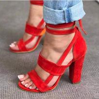Europe Sexy High Heels Sandals Women 2024 Summer New Gladiator  Lace-Up Flock Casual Shoes Woman Size 34-43  Quality 34