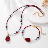 Natural Freshwater Pearl Cinnabar Buddha Beaded Bracelet Necklace - Vintage Chinese Hanfu Accessory Bracelet