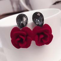 Flower Stud Earrings Classic Water Drops Crystal  Red Rose Earring For Women Jewelry Bijoux KTJ raudona
