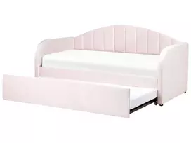 Ištraukiama lova iš veliūro EYBURIE 90 x 200 cm, pastelinė rožinė