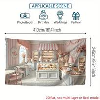 2D Pink Bakery Backdrop Dessert Themed Birthday Photography Background 47.2x31.5inch/120*80cm