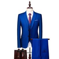 Plus Size Three Piece British Style Business Suit Men Slim Fit Multicolor Formal Wedding Groomsman Best Man Suit Set L ryškiai mėlyna spalva