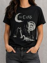 The Cure Gothic Cat Moon Graphic T-Shirt Vintage Alternative Rock Tee L