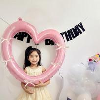 Shicai Pink Heart Balloon, Birthday Scene Decoration Gift, Children's First Birthday Party Photo Props, Bow Tie White