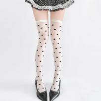 Cute Lolita Polka Dots Thigh High Stockings Sexy Women'S Black Top Overknee Socks White Thin Slightly Sheer Suspender Stockings One Size beige