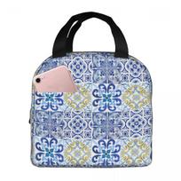 Sicilian Tiles,mediterranean,Lunch Bags Insulated Bento Box Lunch Tote Resuable Picnic Bags Thermal Bag for Woman Kids School One Size