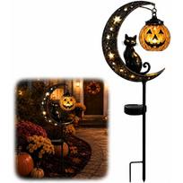Halloween Solar Lights Cat Moon Pumpkin Design Waterproof Solar Garden Pathway Lights Auto ON/Off for Outdoor Yard Lawn Patio Halloween Decoration Black Cat pumpkin