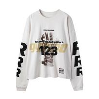Cross-border European and American trendy brand RRR-123 dark palm graffiti slogan long-sleeve T-shirt for men and women, high street vintage base shir 1 code