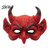 Vintage Style Devil Cosplay Prop Scary Halloween Demon Foam Masque for Adults, Red Half Lightweight PU Horror Face Masquerade Accessories with raudona