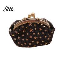 Card Holder Five-Pointed Star Coin Purse, Mini Kiss-Lock Change Purse Vintage Denim Trinket Pouch Wallet for Women Ladies Slim juoda