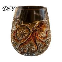 Embossed Ship Rudder Glass Octopus Pirate Whiskey Glass, Sea Creature Tentacle Engraved Tumbler, Nautical Stunning 3D Visual Drinkware Rocks A