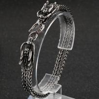 Dvigubo drakono galvos kvadratinė Franco kilio grandinėlės apyrankė vyrams Kietas 316L nerūdijančio plieno vyriškos apyrankės Bangles Punk papuošalai 21CM sidabras
