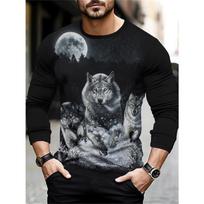 T Shirt for Mens Wolf Pattern Print Long Sleeve Leisure 3D Polyester Man's T-shirts S juoda