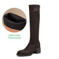 Krazing Po Flock Winter Round Toe Size 33 Knee Boots Size 43 Thick High Heels Concise Style Thigh High Boots 34