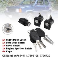 Dešinės ir kairės durų spynų komplektas + Variklio dangtis + Cilindras + 4 Raktai Fiat Panda 85/104 gray