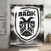 Thessaloniki PAOK Shield Design Shower Curtain with Hooks - Black & White Athletic Bathroom Decor, Machine Washable Polyester 90x180cm