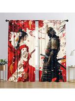 2Pcs Japanese Samurai Geisha Printed Curta, Designed For Light Filtering, Quality Material, Ideal For Japanese-Style Home Win 24x59in(60x150CM)x2&Rod Pocket