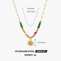 Bohemian Stainless Steel Gold Color Sun Pendant Necklaces for Women Vintage Multicolour Crystal Beaded Necklace Jewelry Gifts