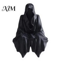 Gothic Home Decor 3D Printed Tabletop Figurine, Grim Reaper Sitting Statue, Skull Figurine Spooky Sculpture for Garden or Bookshelf, A