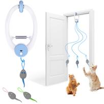 Door Hanging Auto-Rebound Cat Toy, Retractable Kitten Teaser with 3 Catnip Mice, Interactive Pet Play Toy for Indoor Cats - Whit mėlyna