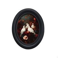 Juodas medinis paveikslo rėmas Lygus apvalus ovalas Dekoratyvinis Helovino baltas balandis Halloween White Dove black