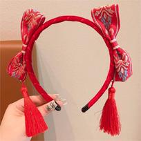 Fuwa Hanfu Hair Bun Hair Hoop Plush Ball Children Headband Cute Red Hairband  Girls Style C