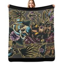 Pirate hooker pinup watercolor painting flash sheet (( horizontal version )) Throw Blanket Size: 75*100cm, Weight: 230 GSM