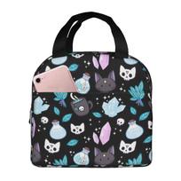 Herb Witch Spooky Cat Print Lunch Box Waterproof Thermal Cooler Food Insulated Lunch Bag Kids for Kids Portable Picnic Tote Bags One Size