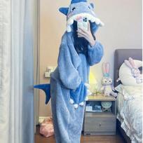 Rudens Žiemos Animacinis mielas Ryklio kostiumas moterims su gobtuvu miego drabužiai Cosplay Pijama Kombinezonas moteriškas Kalėdinės vakarėlio namų drabužiai XS mėlyna