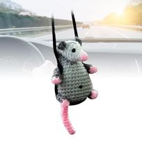 Crochet Rearview Mirror Accessory Handmade Knitted Screaming Possum Ornament  For Car Interior B
