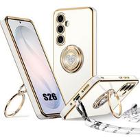 Coque Silicone - BOOLING - pour Samsung Galaxy S26 - avec Anneau Rotatif et Cordon - Blanc balta