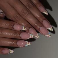 Medium Almond Shape Press On Nail 24Pcs False Nail With Glitters French Tips Acrylic Design Stick on Nail For Women 1