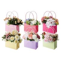 Gift For Her/Him: 6Pcs Elegant Kraft Paper Gift Bags With Handles |   Pink, Yellow, Purple, Green Floral Boxes - Suitable For Weddings, Birthdays, Gentle Colors