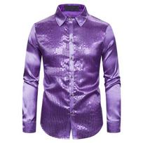 Vyriški marškiniai, klubiniai šokių marškinėliai, blizgūs blizgučiai, vienaeiliai ploni, spalvingi dryžiai, blizgūs ilgomis rankovėmis. 2XL violetinė