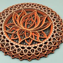 1pcs Wooden Mandala Lotus Indoor Wall Decor Festival Hanging Ornament for Living Room Bedroom Hand Carved Home Decoration 30x30x1cm oranžinė