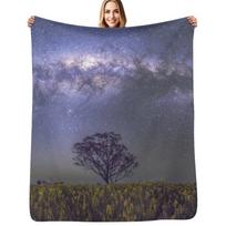 Starry Nights and Canola Fields Throw Blanket Summer Cool Breathable Blanket for Sleeping Size: 75*100cm, Weight: 230 GSM