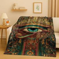 HD Senovės Egipto Piktografinis Horo Akis Flanelinis Antklodas, Itin Minkštas Šiltas Pliušinis Užtiesalas Namų Miegamojo Lovos Sofos Dangai Biuro 75x90cm