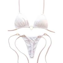 2vnt/komplektas Moteriškas bikinio komplektas Heart Metal Sagt Halter Suvarstomas maudymosi kostiumėlis su kelnaitės S balta