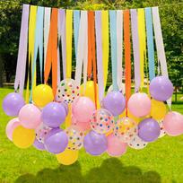 Yanyi Outdoor Happy Birthday Balloon, Picnic Decoration Background, Macaron Colorful Tassel Striped Party Scene Setup
