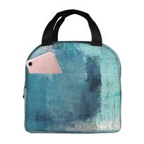 Blue Gray Geometric Smudged Pattern Insulated Lunch Box Leak-proof Thermal Cooler Lunch Bag for Men Women Kids Work Trip Picnic One Size