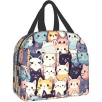 Cute Cats Kittens Lunch Bag Woman Lovely Cats Reusable Waterproof Insulated Lunch Box Colorful Cat Portable Meal Tote Bag One Size