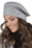 Vivisence beret damski z kwiatową aplikacją, jasnoszary, uniwersalny, model 7007