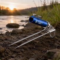 Į žemę įsmeigiamas meškerės laikiklis Aliuminio lydinio kuoliukas Dvigubo varžto tvirtinimas Blue Metal Alloy gray