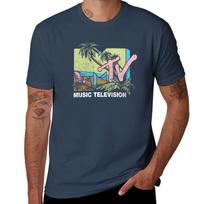 Mtv Music Television Faded Pastel Palm Tree Mtv Logo Tshirt Casual All Match Tee Shirt For Unisex S