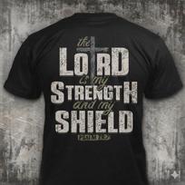 The Lord Is My Strength And My Shield - Distressed Cross Scripture T-Shirt: Christian Religious Gift M